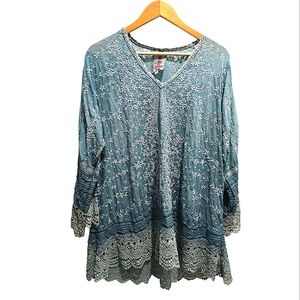 Johnny Was Blue and White Embroidered Tunic